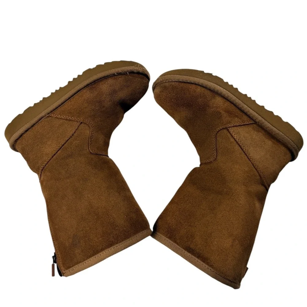 UGG Kids Classic II Back Zip Chestnut Brown Suede Sheepskin Boots Size 13